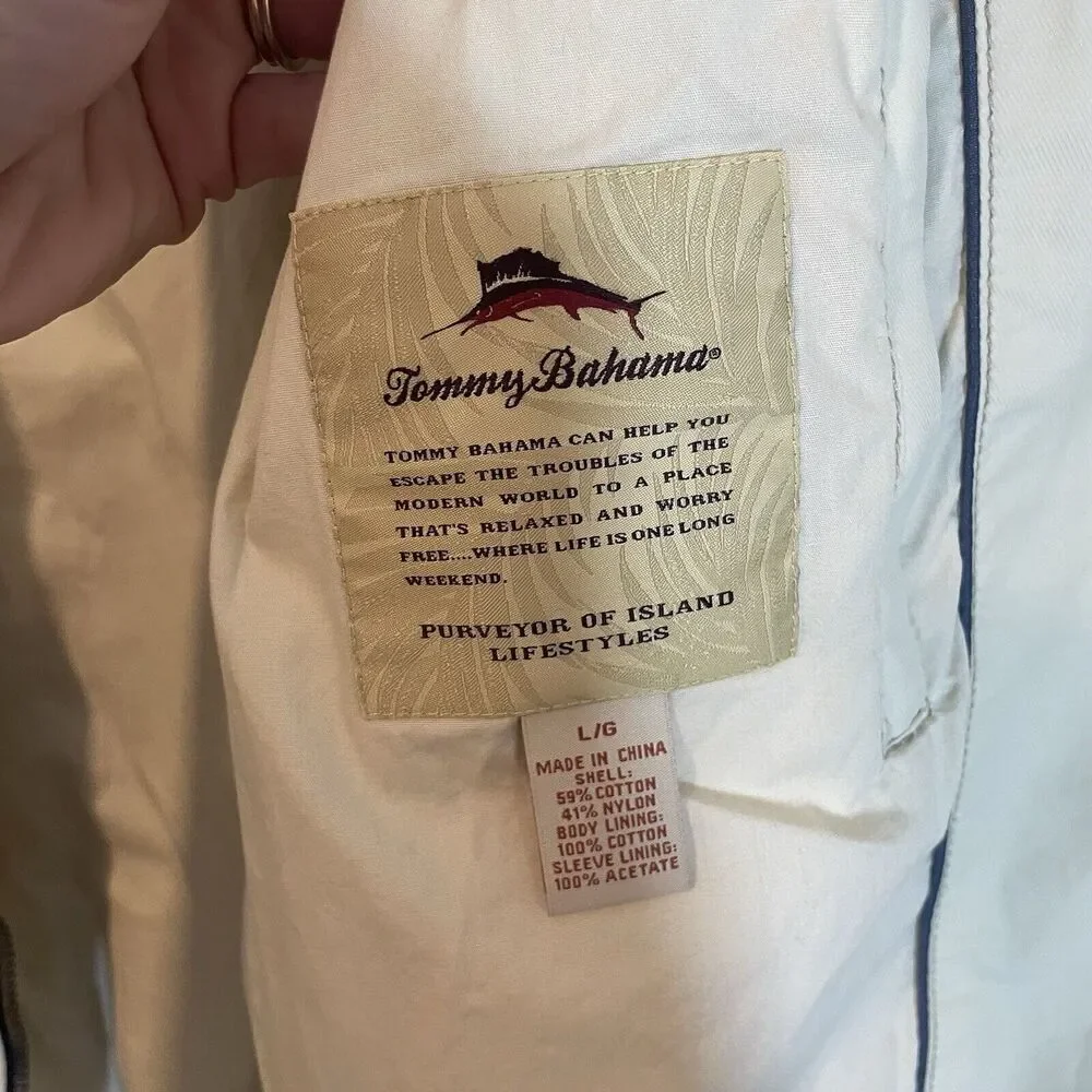TOMMY BAHAMA Jacket Mens Large Beige Full Zip Windbreaker Lined Golf Lightweight - Picture 4 of 10